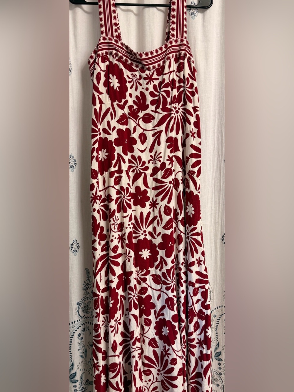 MSK Red Cream Floral Curtain Panel Sleeveless Maxi Dress Size Large